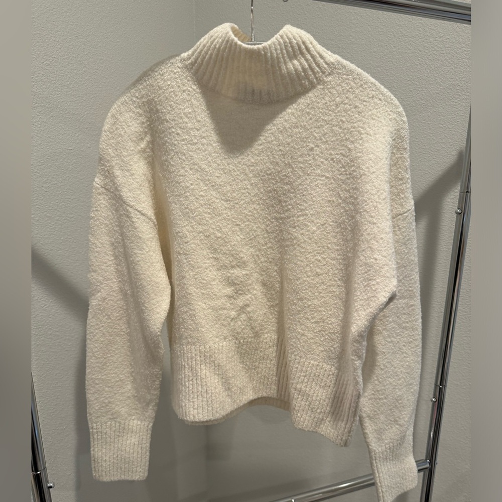 Love & other stories white boucle turtleneck sweater